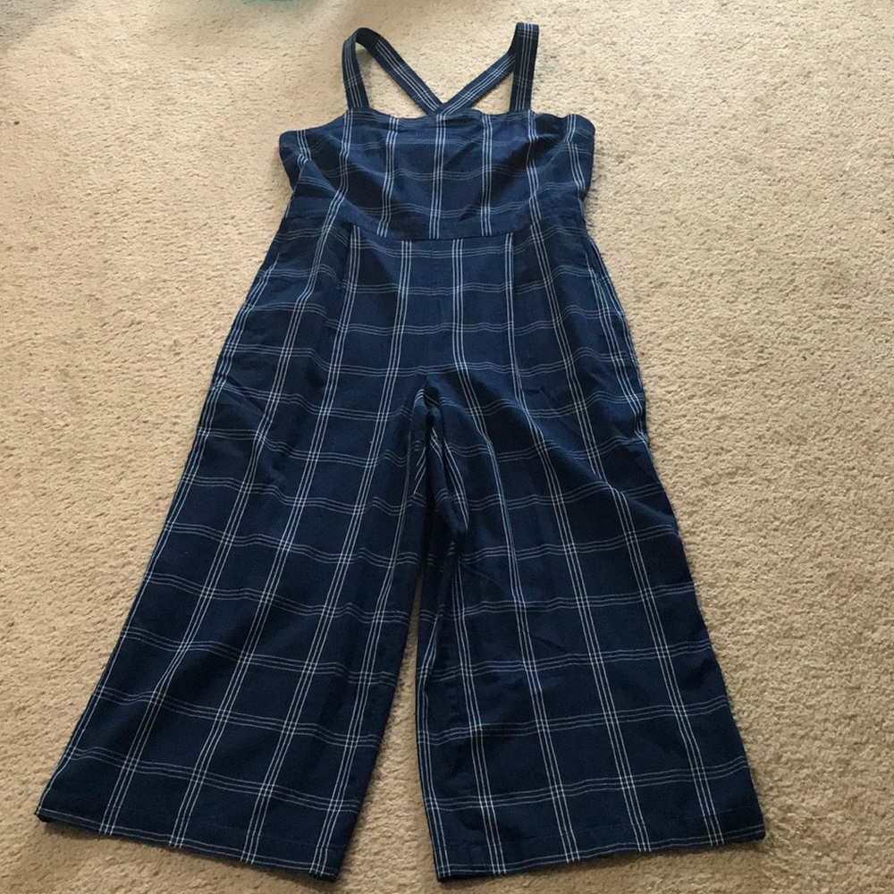 Women’s Navy Plaid Wide-Leg Jumpsuit